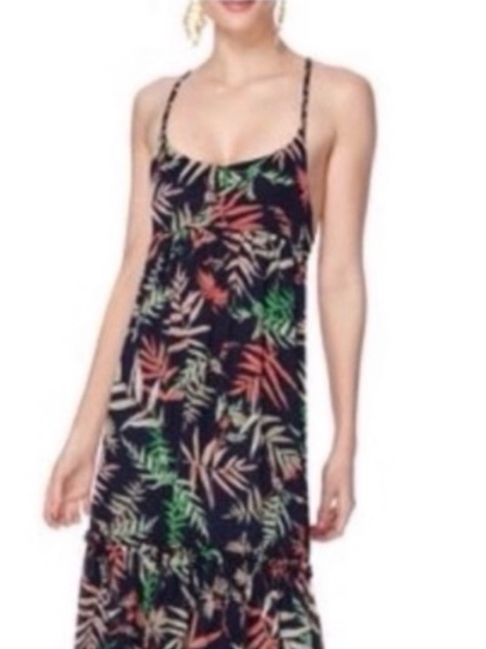 The Webster at Target Black Tropical Leaf Print Spaghetti Strap Short Dress